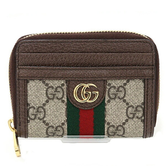 GUCCI GG Supreme Canvas Card Case Beige/Ebony Brown - Picture 1 of 3